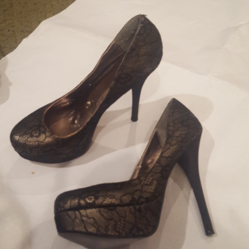Gold with black lace heels